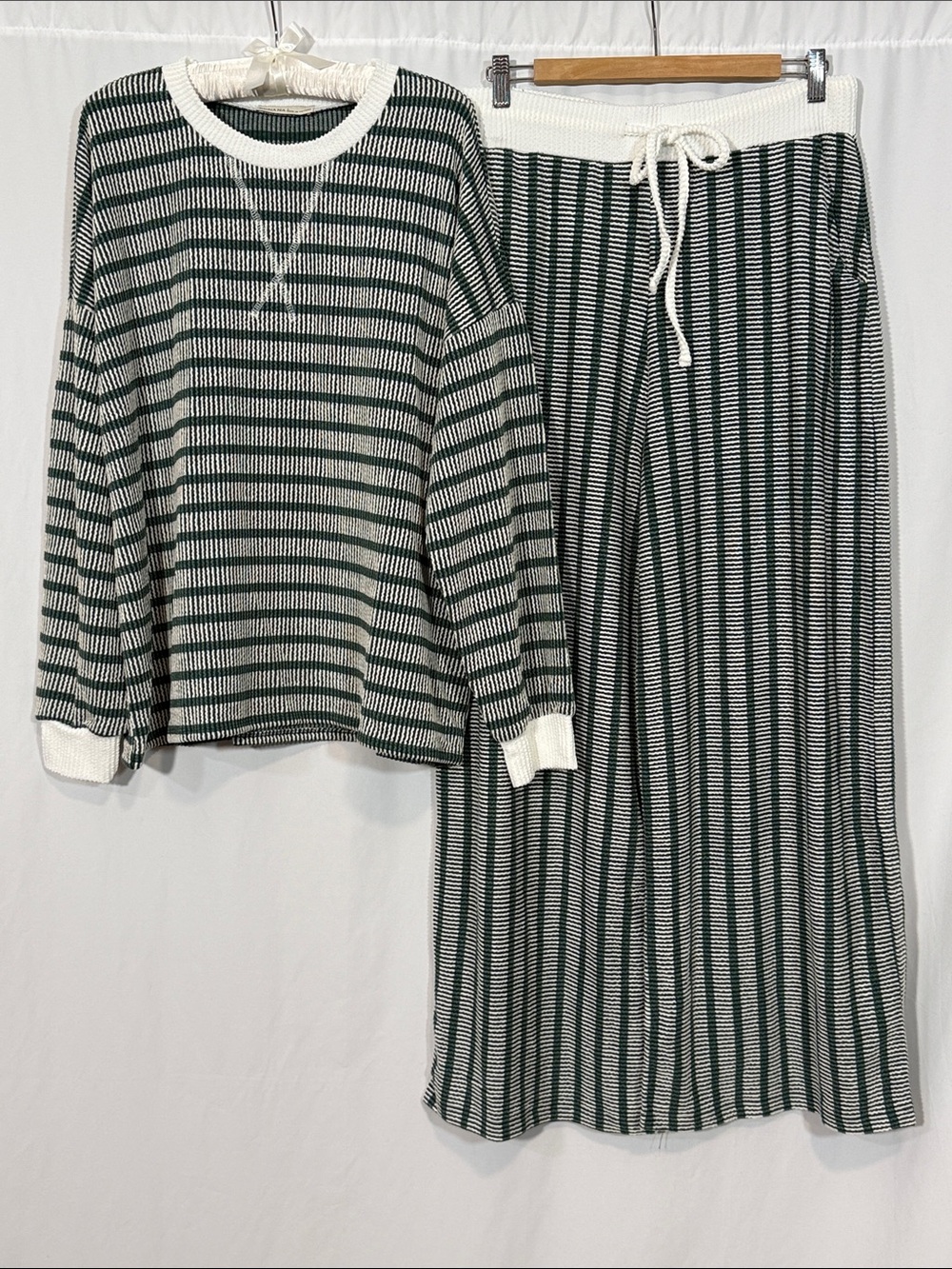 Zenana Green & White Striped Women's Set